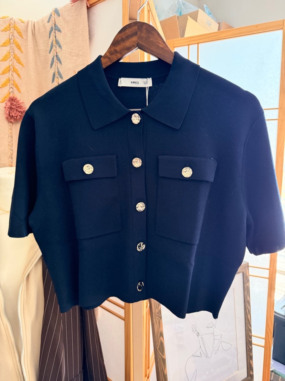 Mango (MNG) Knit Button-Up Cropped Jacket Top – Size M